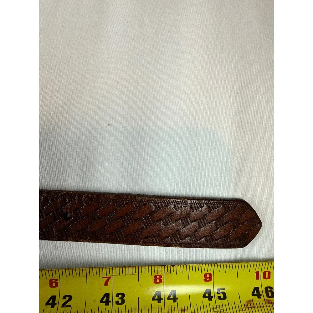 Vintage Full Grain Cowhide Leather Basketweave Belt Brown Made in USA Mens 40